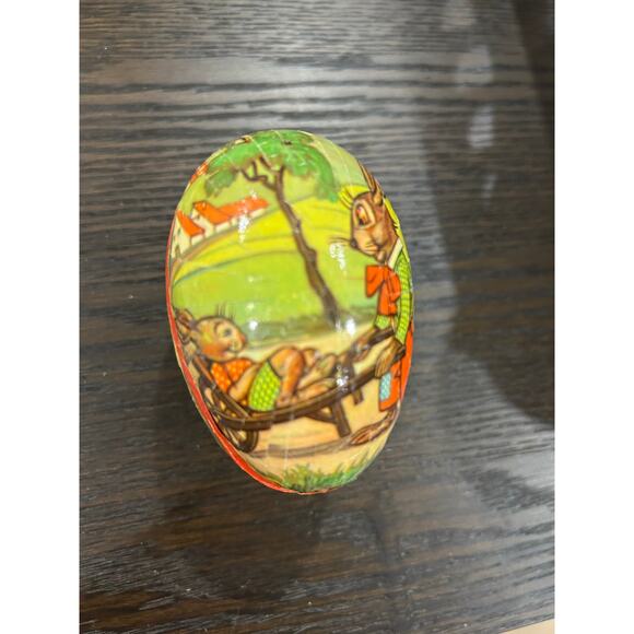 Vintage German papermache Easter egg whimsical rabbit scene - Picture 3 of 8